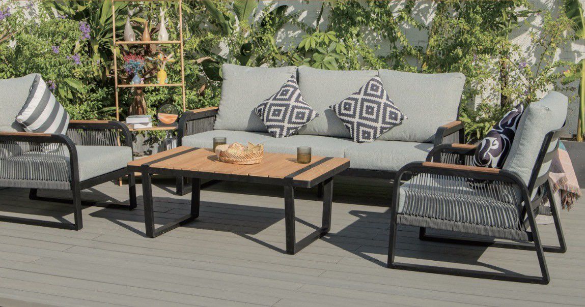 Patio Set - Black Frame - Grey Cushions