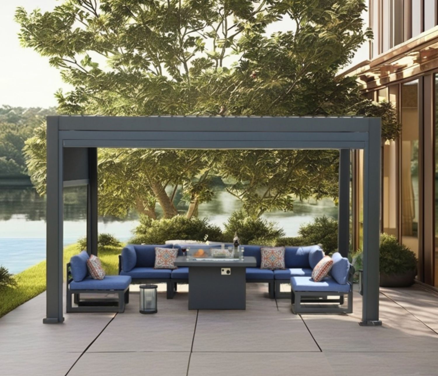 Rectangular Pergola with LED Lighting &amp; Motorized Zip Screens