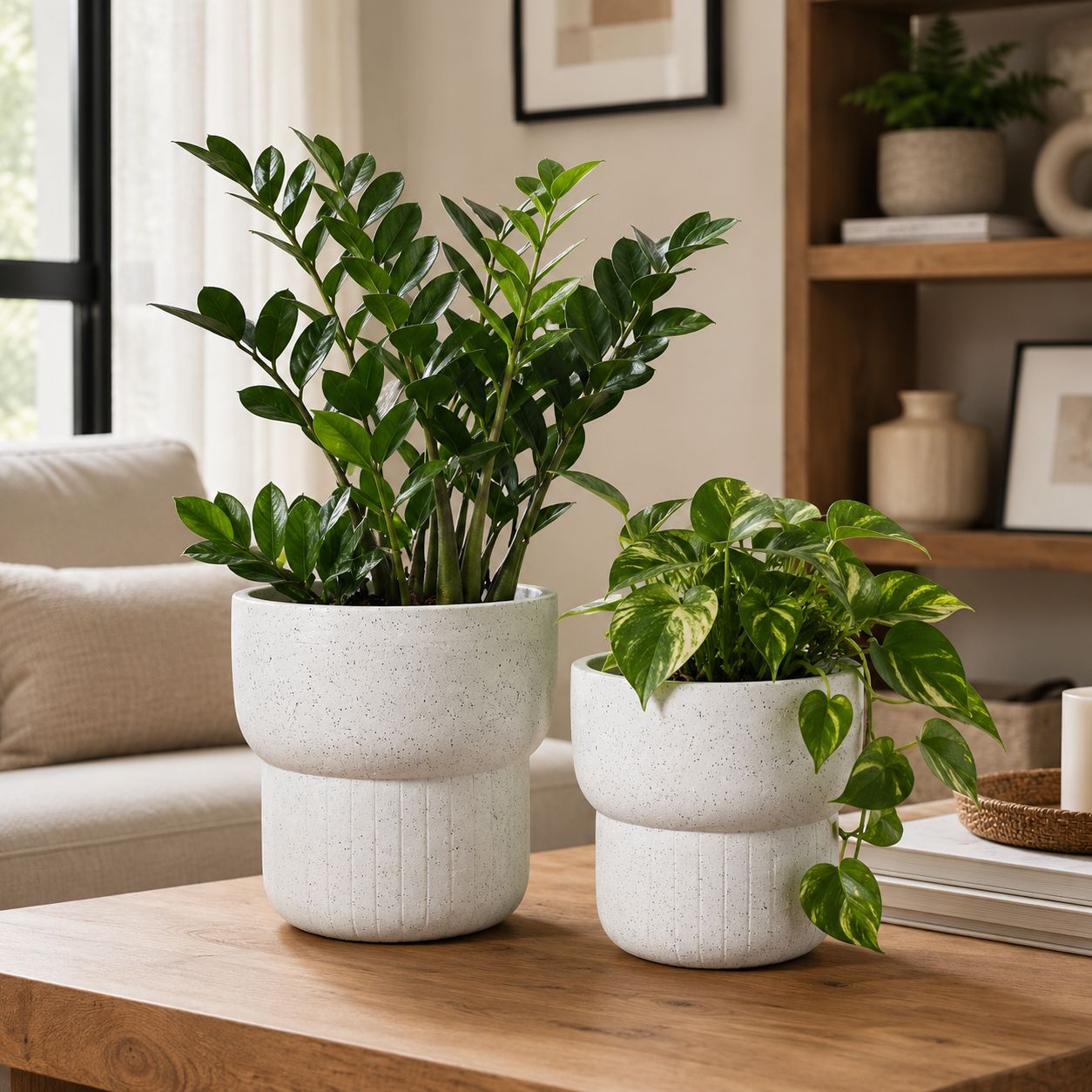 Stone Leaf White Fibre Clay Planters