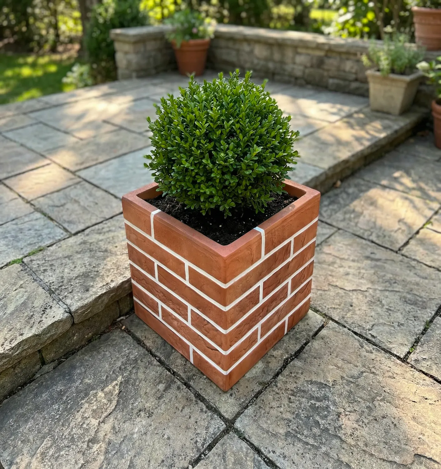 Square Red Brick Fiber Clay Planter