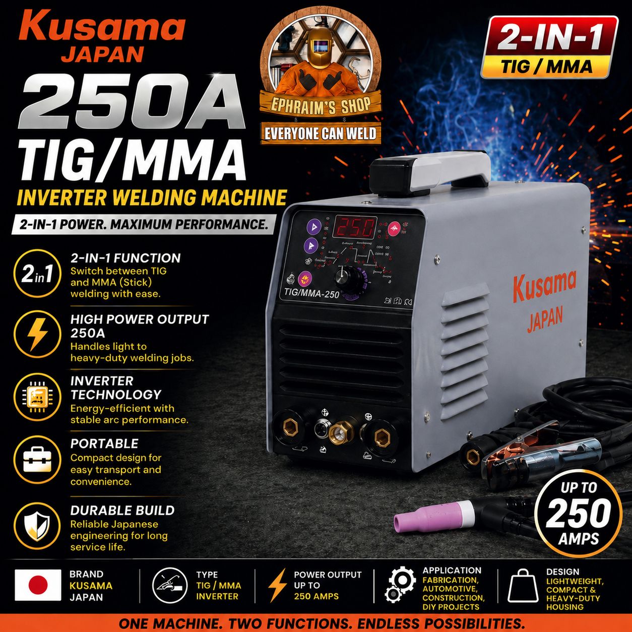 Kusama Japan 2n1 TIG/MMA Inverter Welding Machine (250amps)