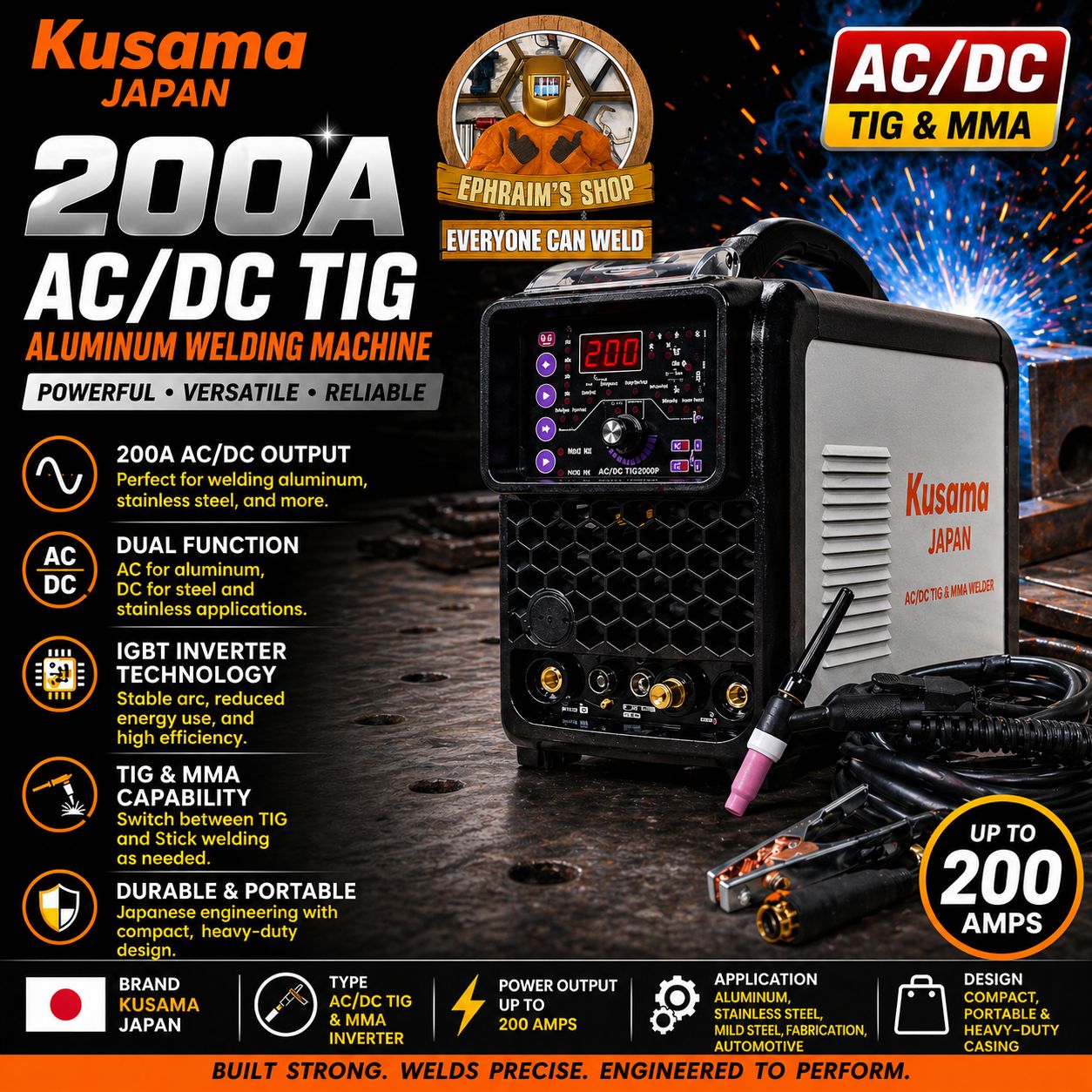 Kusama Japan TIG Aluminum Welding Machine AC/DC 200 Amps