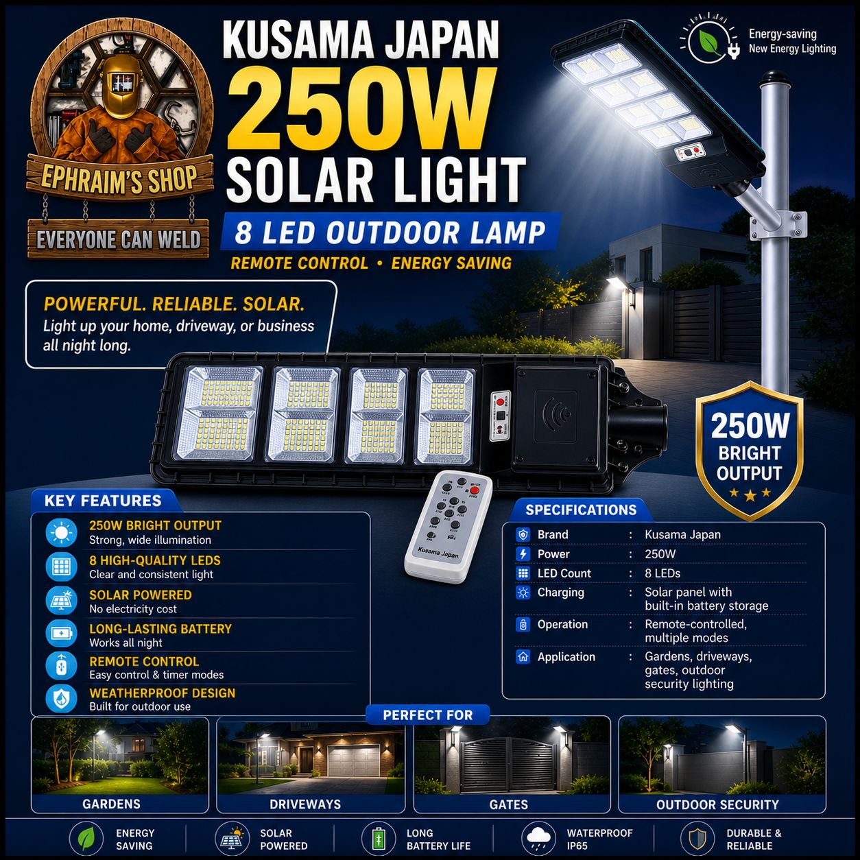 Kusama Japan 250W Solar Light (8 LEDs) -