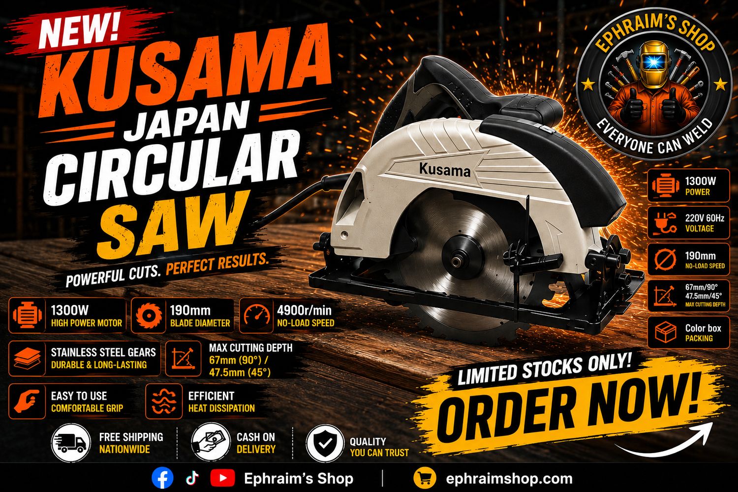 Kusama Japan KSM444 Circular Saw 1300W | 190mm Blade