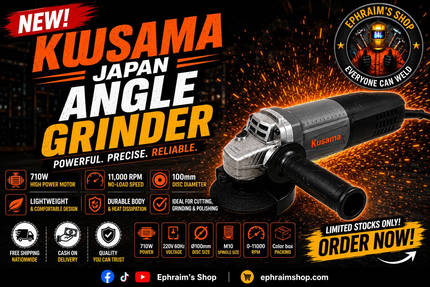 Kusama Japan KSM555 Angle Grinder | 710W Heavy-Duty Grinder