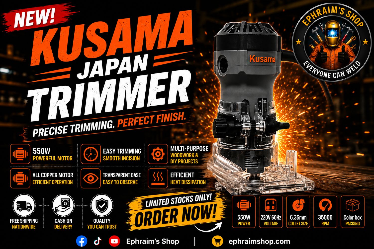 Kusama Japan KSM111 Trimmer | 550W Wood Router Trimmer