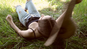 Girl Lies On Shady Summer Grass -19 18 CV23P