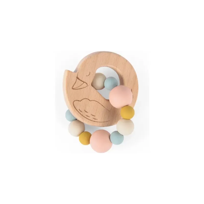 Hochet anneau de dentition bois et silicone cygne "la petite école de danse" - Moulin Roty