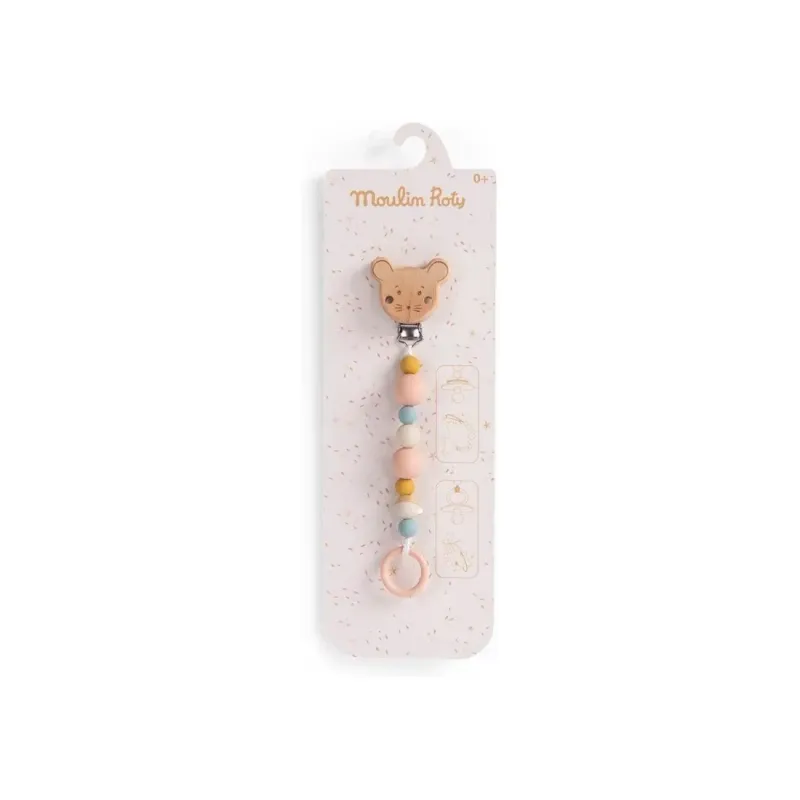 Attache tétine en bois et silicone souris "la petite école de danse" - Moulin Roty