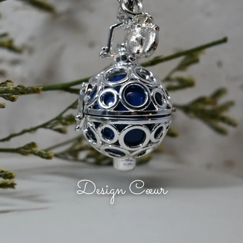 Bola de grossesse cage argent bille noire + pieds "Andréa" - Irréversible Bijoux