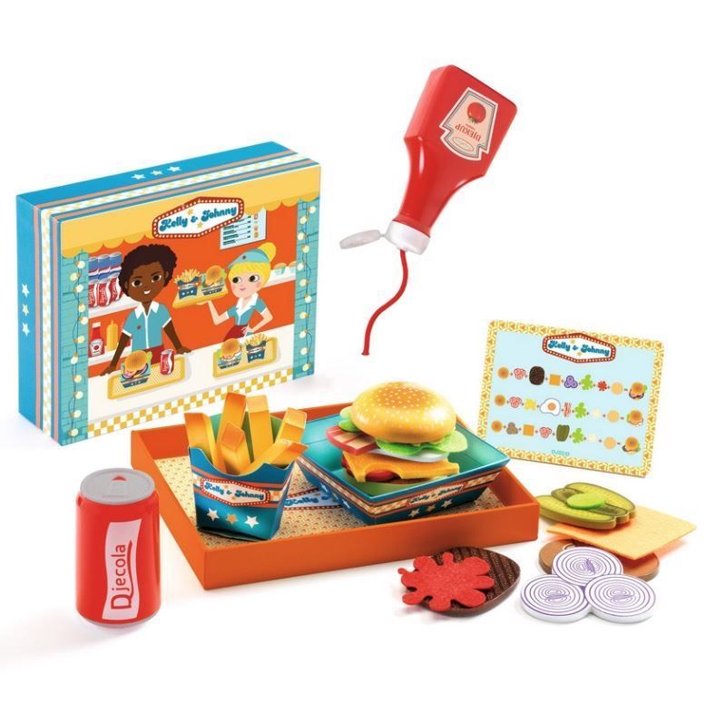 Kelly & Johnny préparer des burgers avec menu  - Djeco