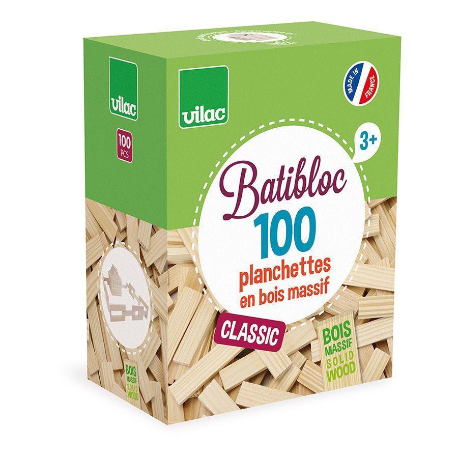 Batibloc 100 planchettes en bois massif - Vilac