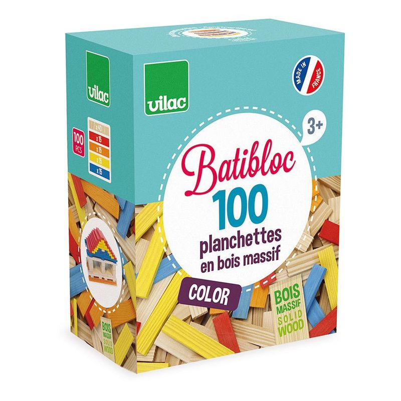 Batibloc color 100 planchettes en bois massif - Vilac