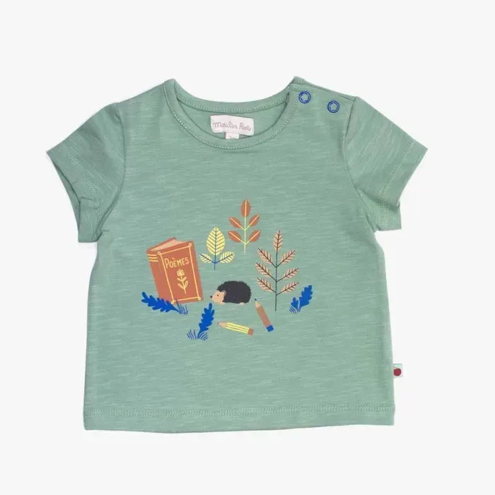 Fève t-shirt jersey vert 12 mois " Pomme des bois" - Moulin Roty