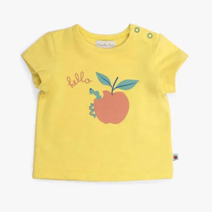 Fourmi t-shirt jersey jaune 6 mois " Pomme des bois" - Moulin Roty