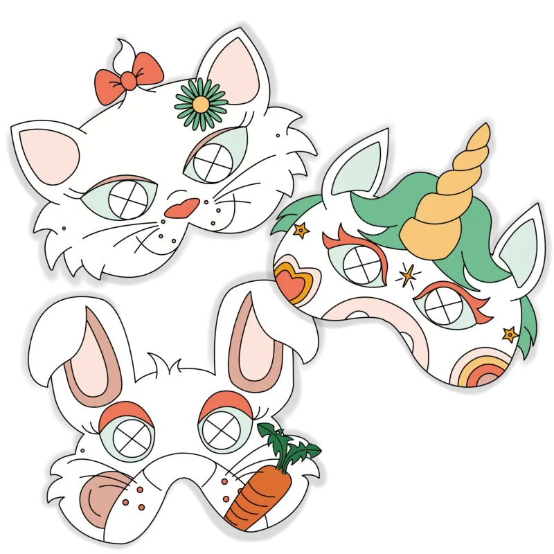 Pack mimi : 3 masques coloriables à l'infini (licorne, chat , lapin) - DBKIDS
