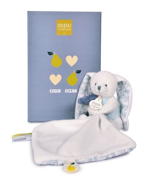 Pantin avec doudou lapin coeur océan - Doudou et Cie