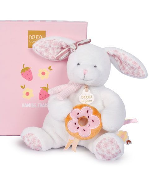 Pantin avec donut lapin vanille fraise - Doudou et Cie Pantin avec donut lapin vanille fraise - Doudou et Cie