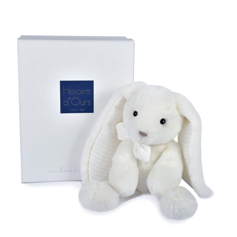 Lapin blanc preppy chic 30cm - Histoire d'ours Lapin blanc preppy chic 30cm - Histoire d'ours