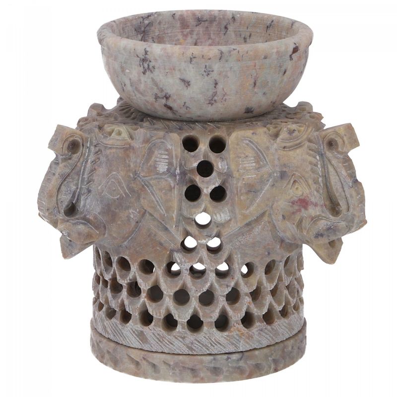 Afrikanische Duftlampe aus Speckstein mit Elefantenkopf-Figuren, 10  cm