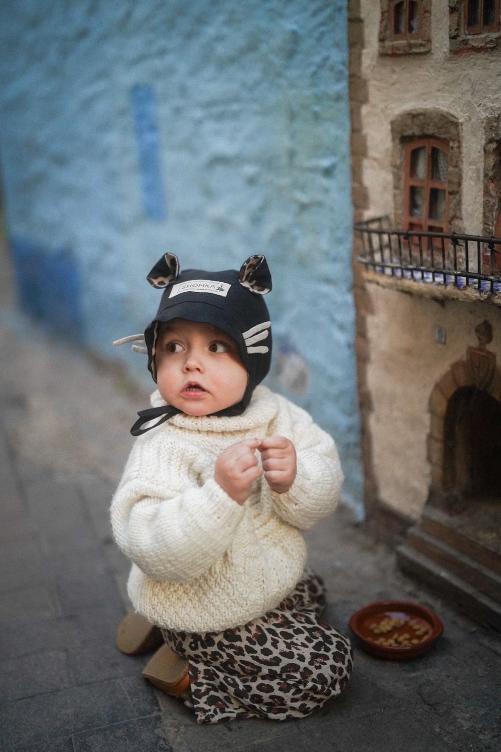 LINEN BONNET 'SCOTTISH FOLD CAT'