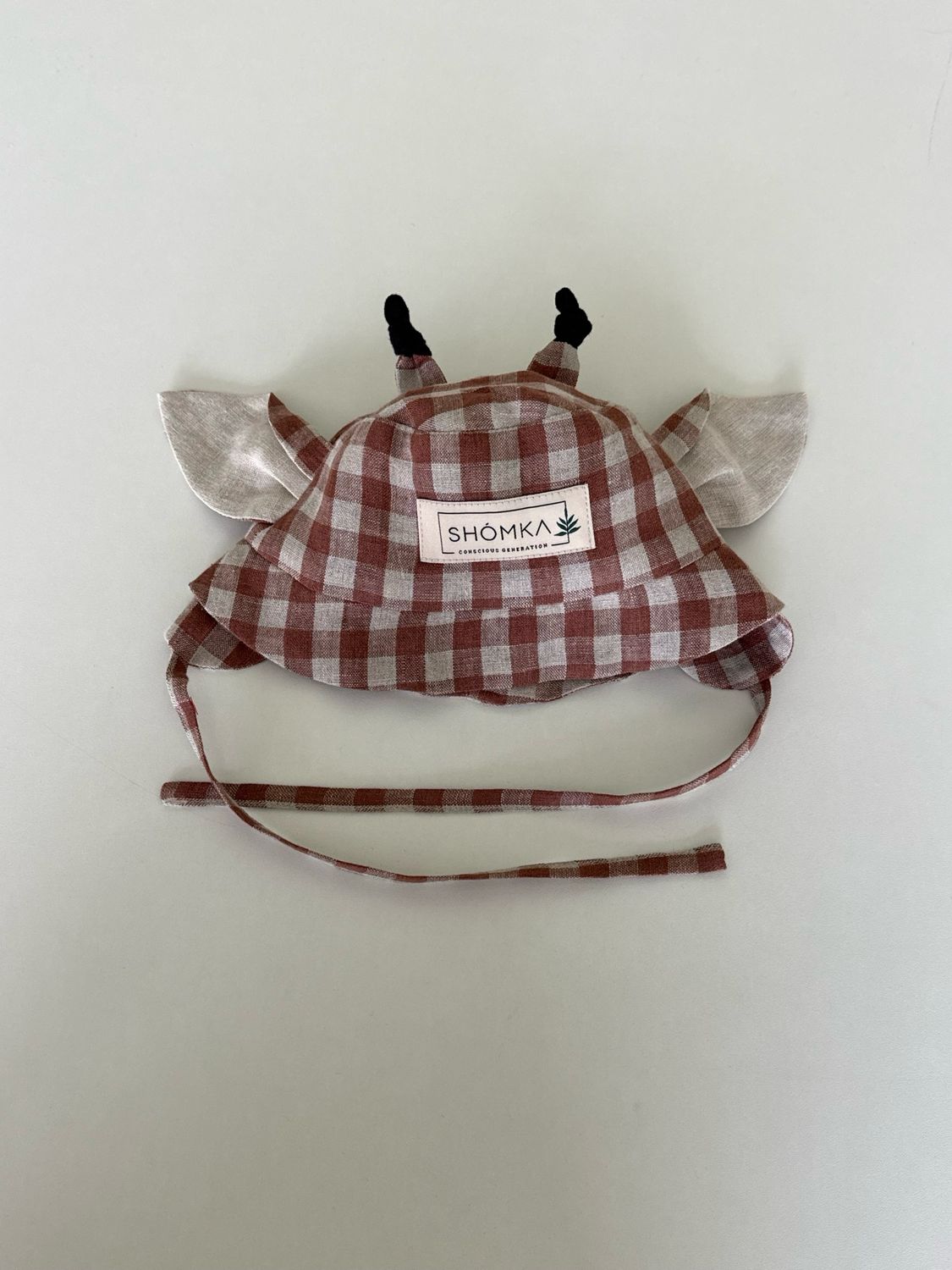 MOCHA GINGHAM LINEN HAT 'GIRAFFE'