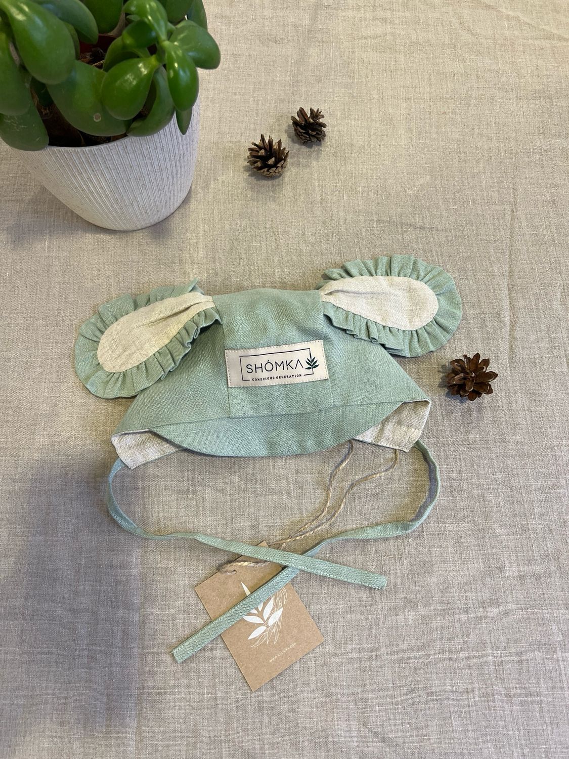 SAGE LINEN BONNET 'PUPPY'