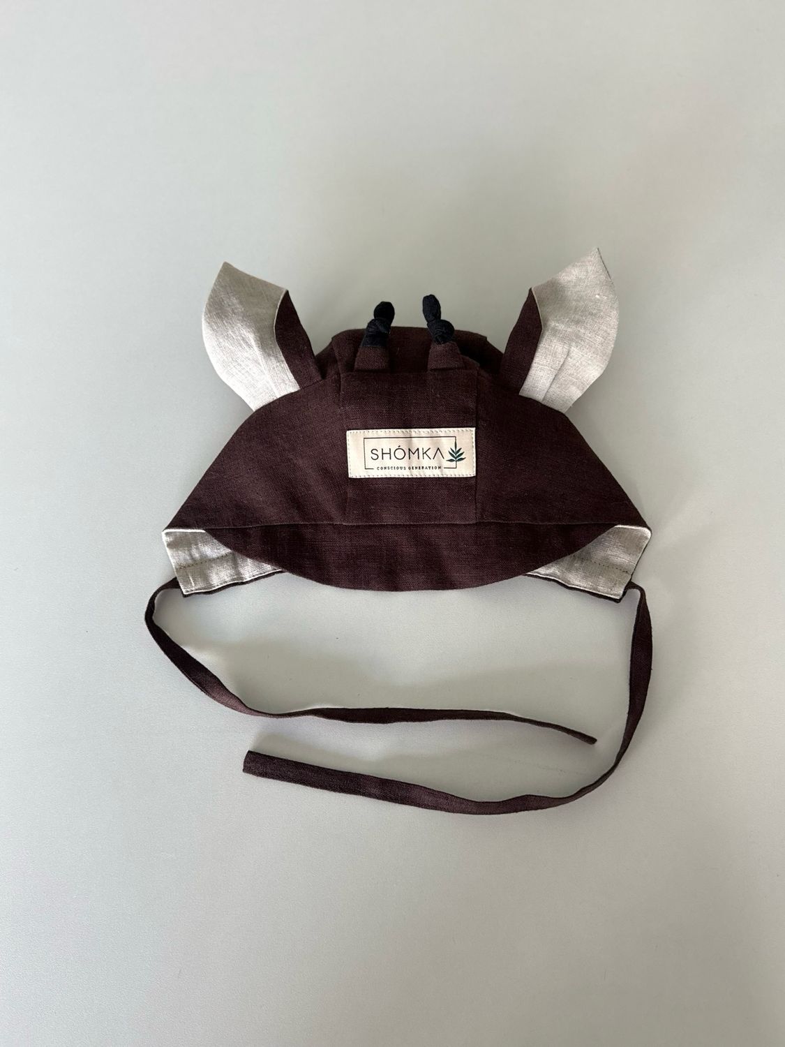 CHOCOLATE LINEN BONNET 'GIRAFFE'