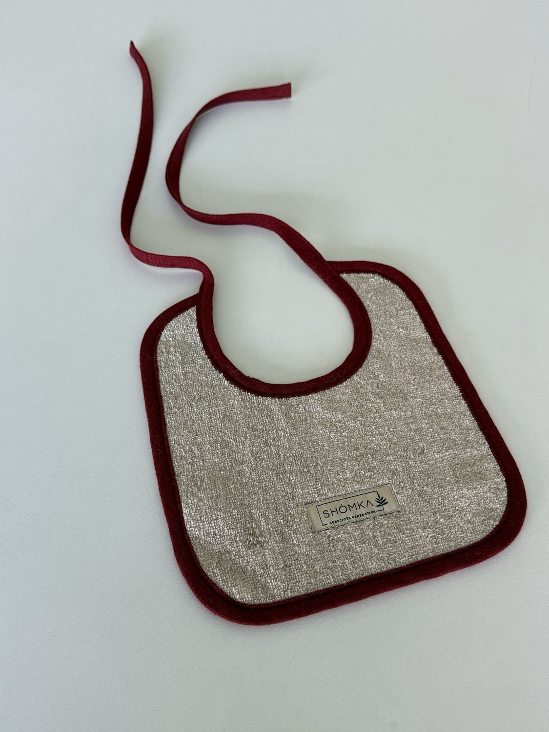 CHERRY LINEN BABY BIB ' NATURAL BASIC '