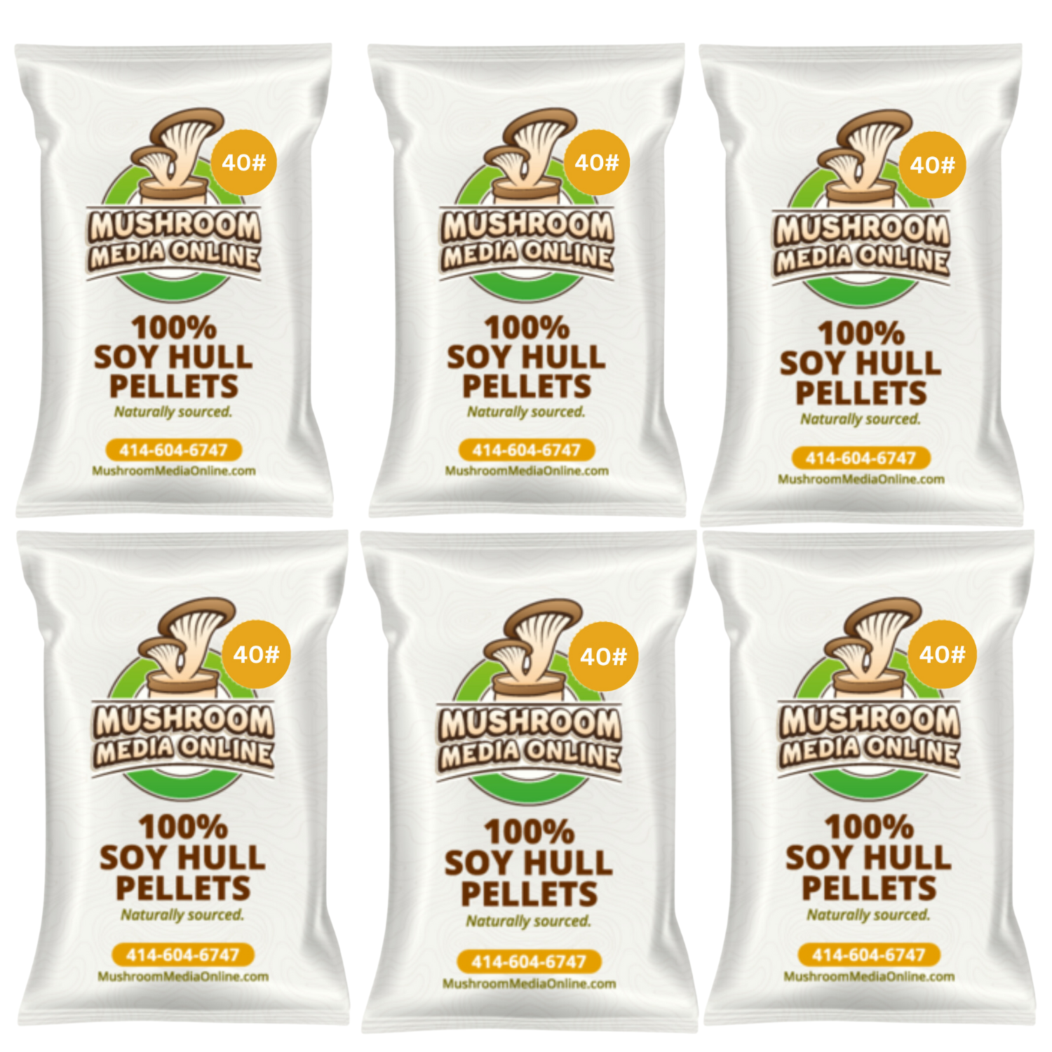 240# (6 x 40#bag) of 100% Soy Hull Mushroom Pellets - Free shipping