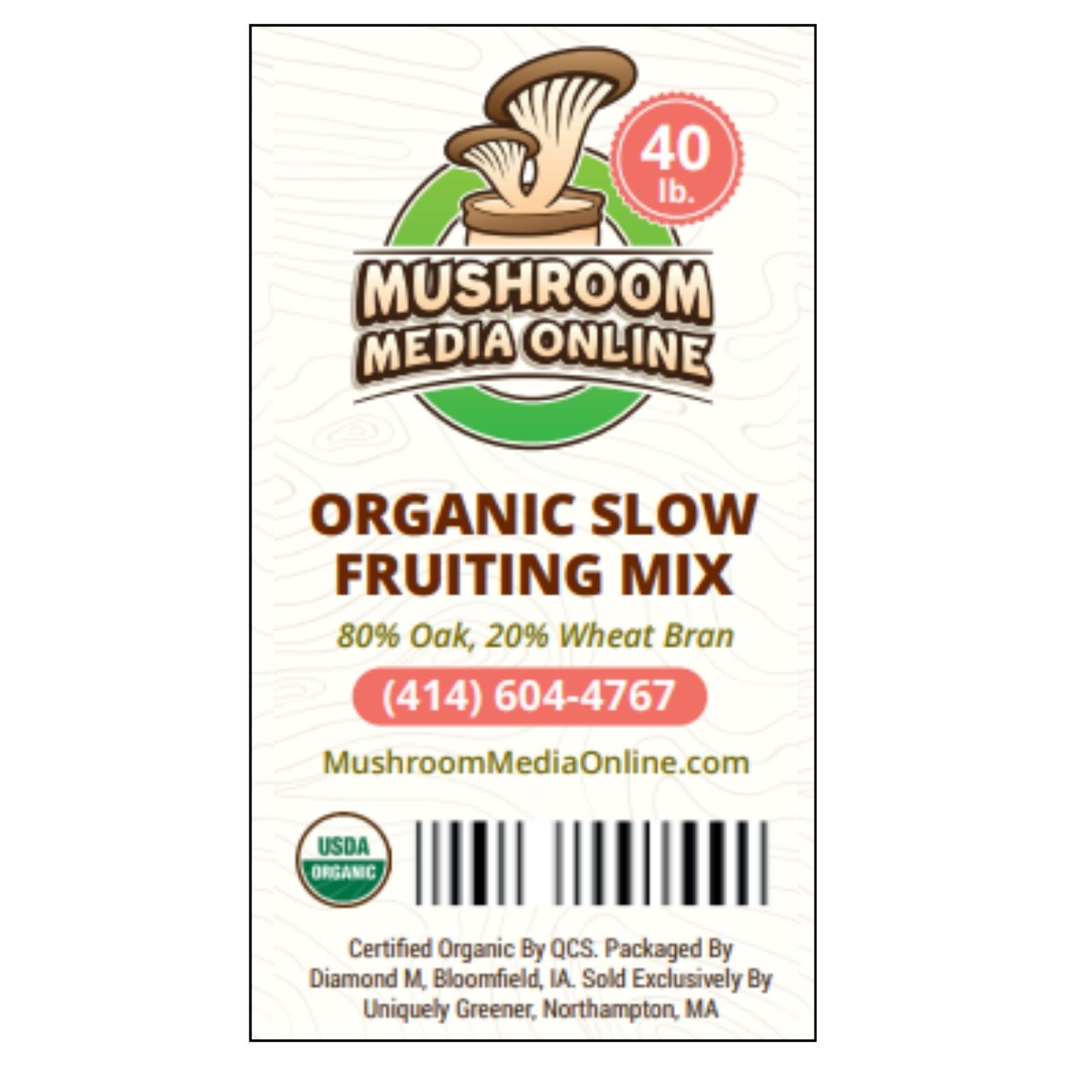40# (2 x 20#Bag) of Organic Slow Fruiting Mix Pellet s(80% Oak/20% Wheat Bran) Mushroom Growing Pellets - Free shipping
