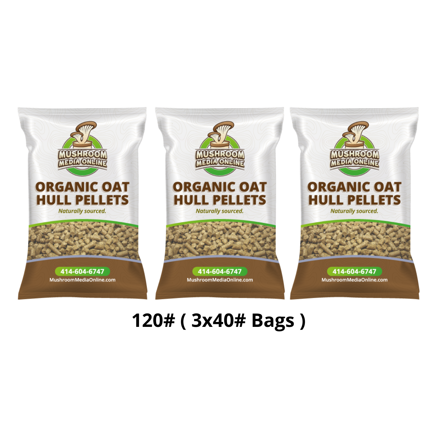 120# (3 x 40# Bags) 100% ORGANIC Oat Hull Pellets