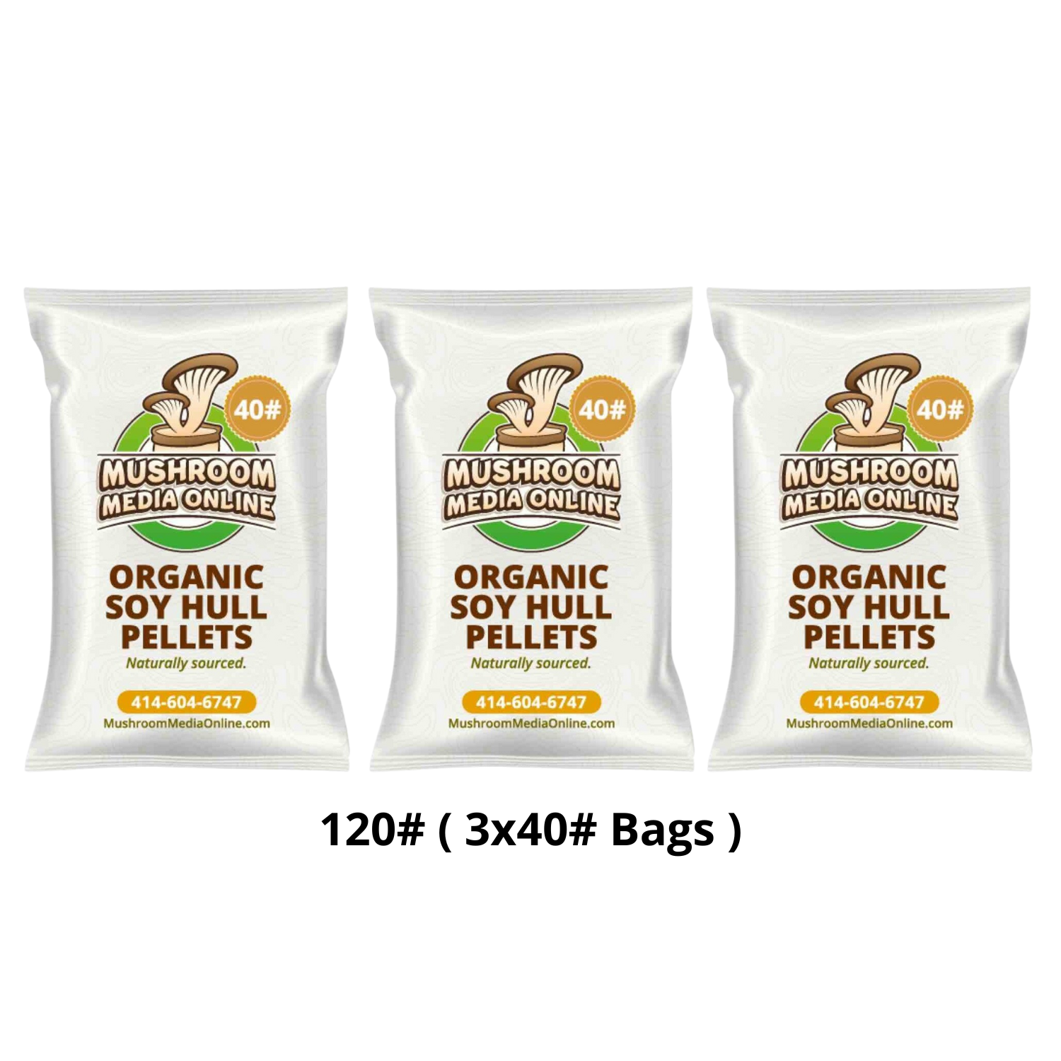 120# (3 x 40# Bags) 100% ORGANIC Soy Hull Mushroom Pellets