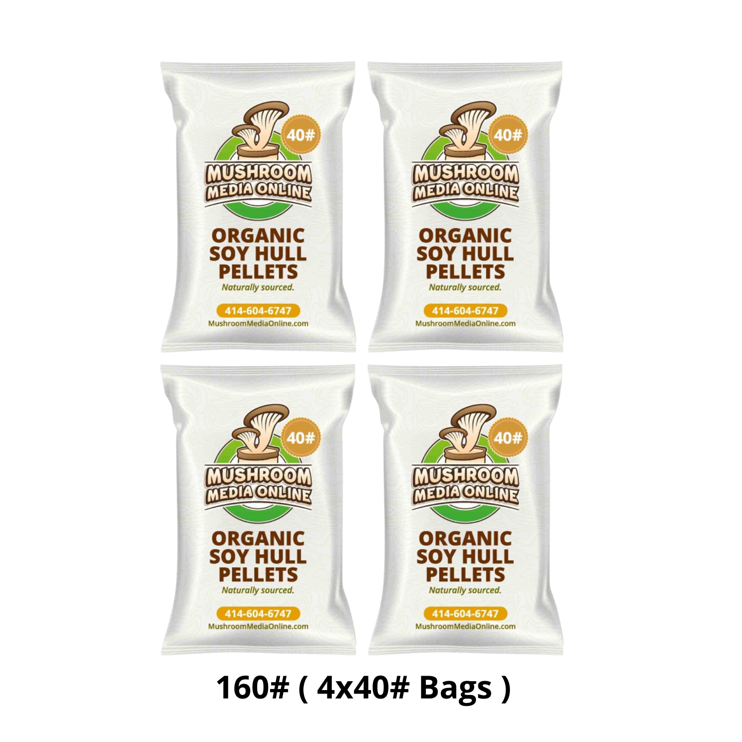 160# (4 x 40# Bags) 100% ORGANIC Soy Hull Mushroom Pellets