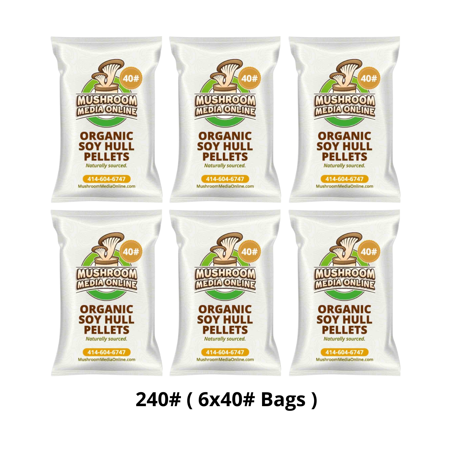 240# (6 x 40# Bags) 100% ORGANIC Soy Hull Mushroom Pellets