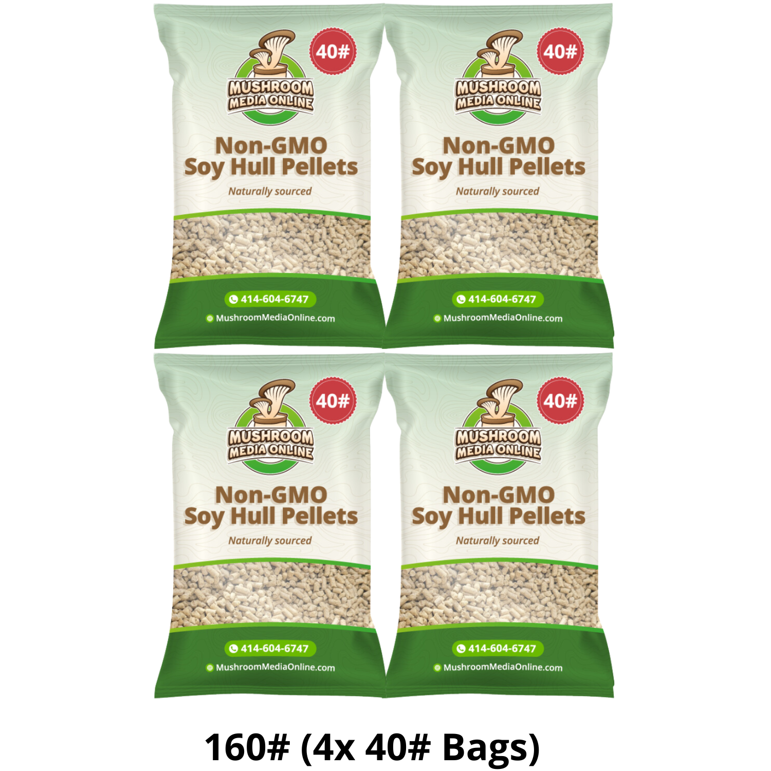 160# (4 x 40# Bags) NON-GMO Soy Hull Mushroom Pellets