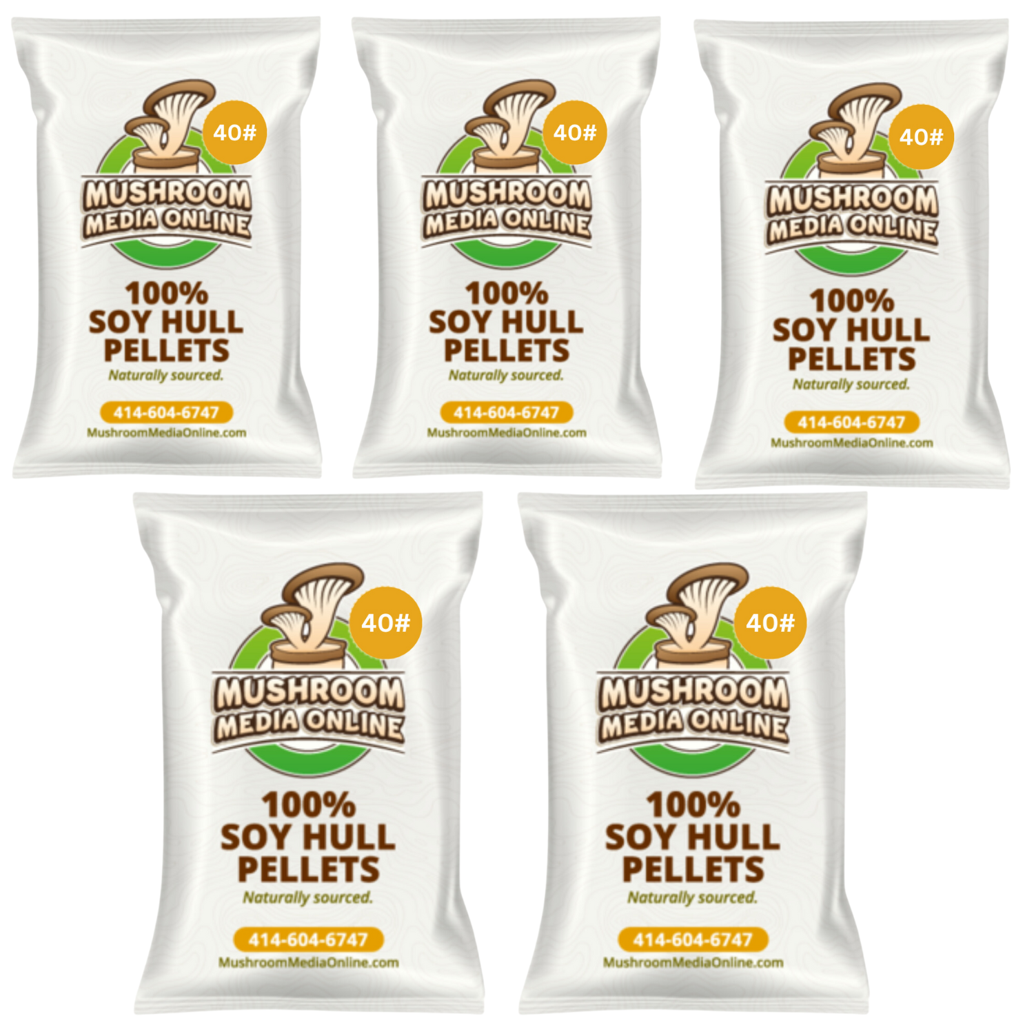 200# (5 x 40# Bags) 100% Soy Hull Mushroom Pellets - Free shipping