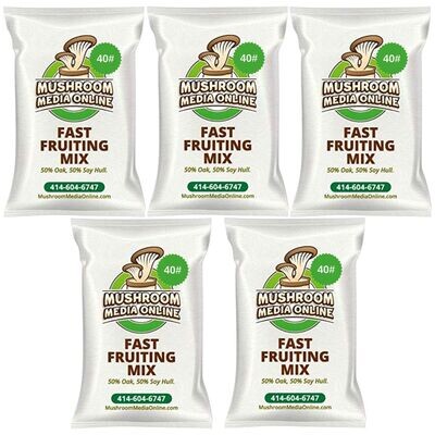 200# (5 x 40# Bags)  of Fast Fruiting, aka Masters Mix (50% Oak/50% Soy Hull Mushroom Growing Pellets), free shipping