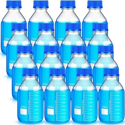 16-Pieces Media Storage Bottles Borosilicate Storage Glass Bottle Scientific Round Graduated Media Bottle with Blue Gl45 Screw Cap for Lab Water Reagent Liquids 16-Pieces Media Storage Bottles Borosilicate Storage Glass Bottle Scientific Round Graduated Media Bottle with Blue Gl45 Screw Cap for Lab Water Reagent Liquids