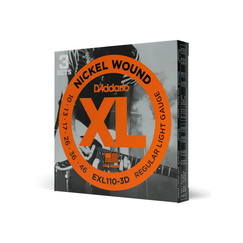 10-46 Regular Light Electric Guitar Strings 3-Pack