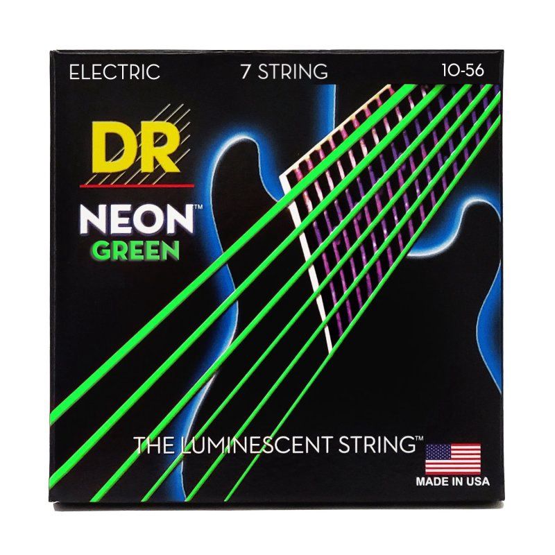 Neon Green Coated 7-String Electric Guitar Strings, Medium (10-56) | 538065