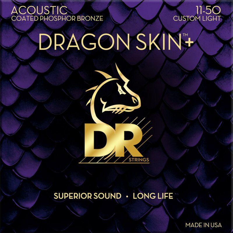 DRAGON SKIN+ Coated Phosphor Bronze Acoustic Guitar Strings, Custom Light (11-50) | 694806