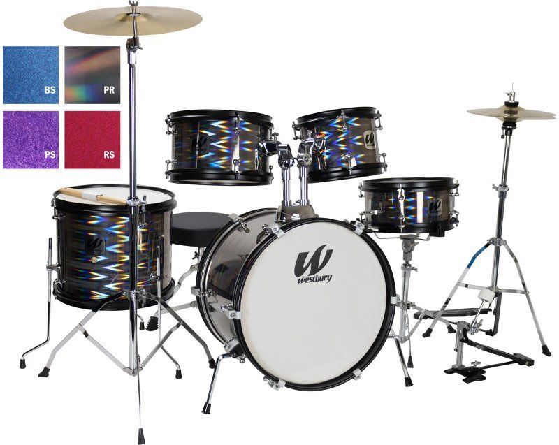 5-Piece Junior Drum Set Complete With Hardware, Cymbals &amp; Throne, Prismatic Finish | 695849