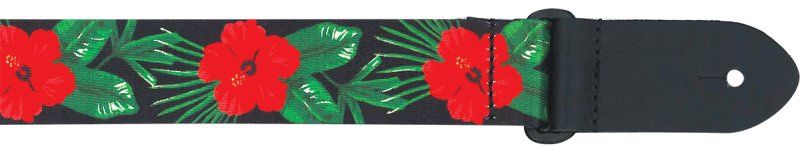2” Polyester guitar strap, Red Hibiscus Flower design | 513812