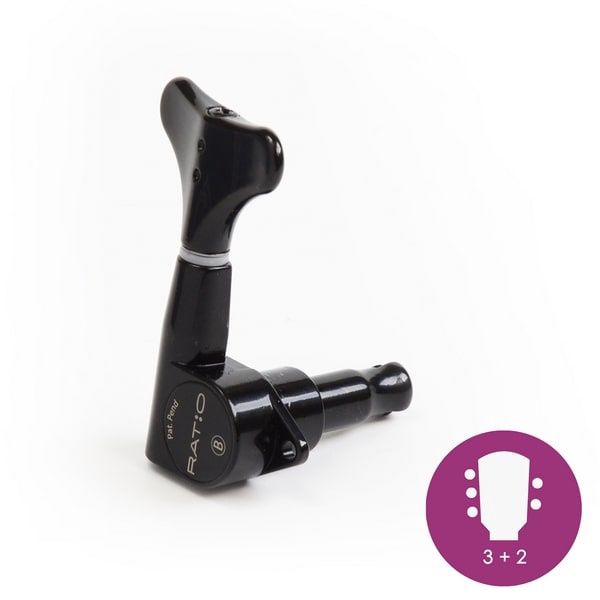 5-String 3+2 Bass Ratio Y-Style Button Machine Heads, Black | 603056