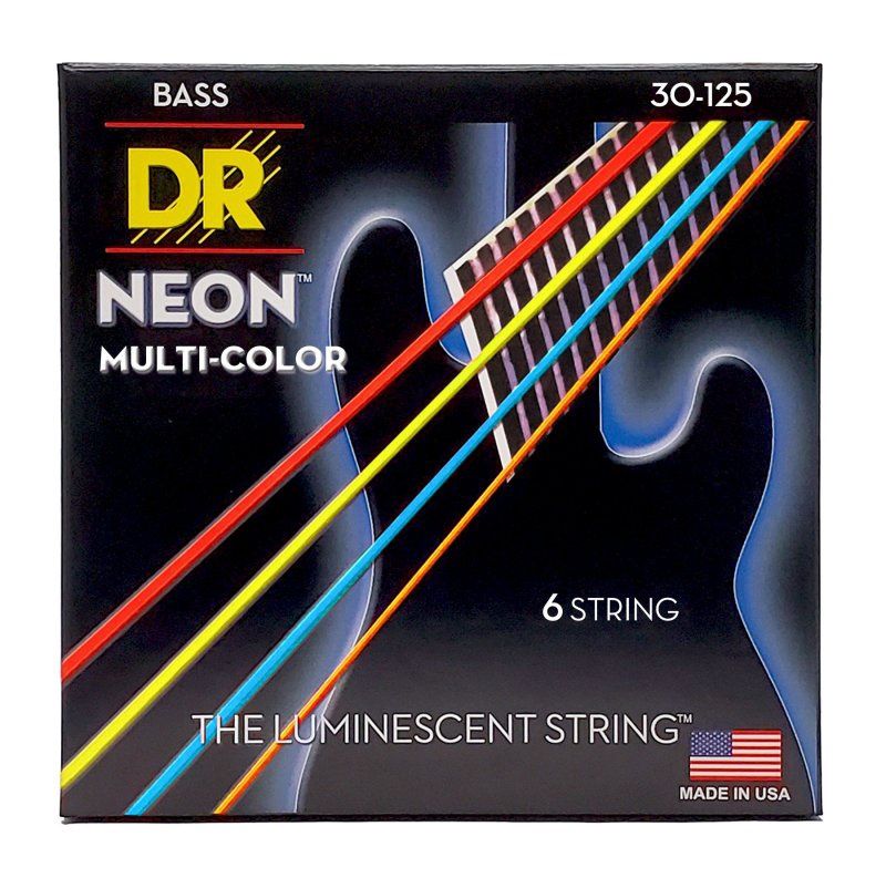 Neon Multi-color Coated 6-String Bass Strings, Medium (30-125) | 534907