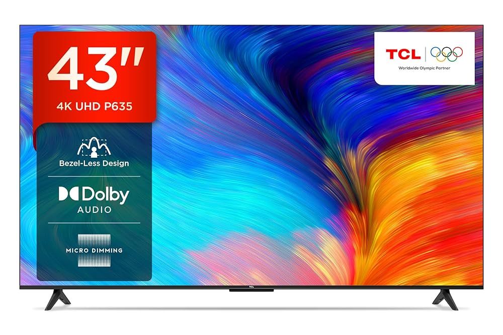 TCL 108 cm (43 inches) Bezel-Less Series 4K Ultra HD Smart LED Google TV 43P635 (Black)
