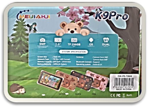 K9 5G Android (Kids Tablet), 7.0 Inch Display, 8GB RAM, 256GB ROM, 5000 mAh Battery