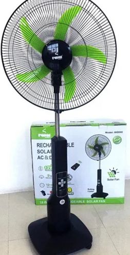 16" D. World Standing Solar Remote Control Fan with FM Radio &amp; Bluetooth