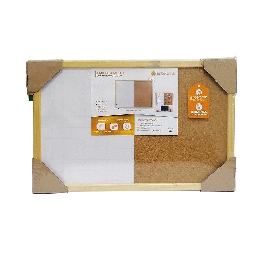 Tablero en Corcho con Marco en Madera Mixto / R-1271 / 40 x 60cm